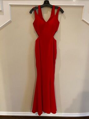 JAYGODFREY Red V-Neck Cutout Maxi Gown